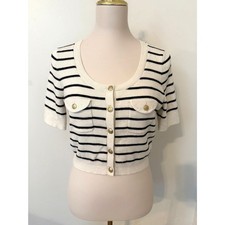 J.Crew Button-Up Sweater Tee Ivory Black Stri...