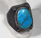 Vtg Old Pawn Native American TURQUOISE 20g S SILVER RING 10.75 CRACKED STONE