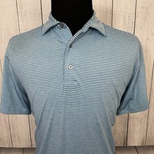 FootJoy Men's Medium Blue Striped Moisture Wicking Short Sleeve Golf Polo Shirt