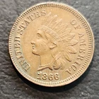 1866 AU Indian Head Small Cent One Cent Coin, Circulated, Uncertified