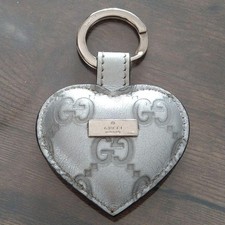 GUCCI Silver color Heart Keychain Bag Charm
