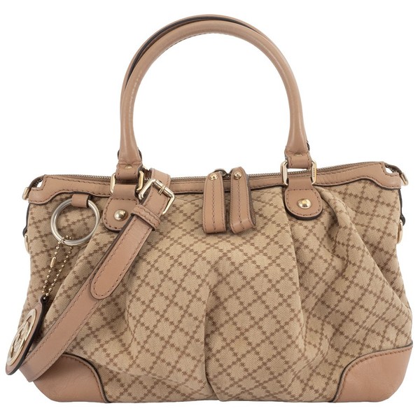 GUCCI Sukey Diamante Shoulder Tote Bag Beige Canvas Convertible Pre-owned Auth