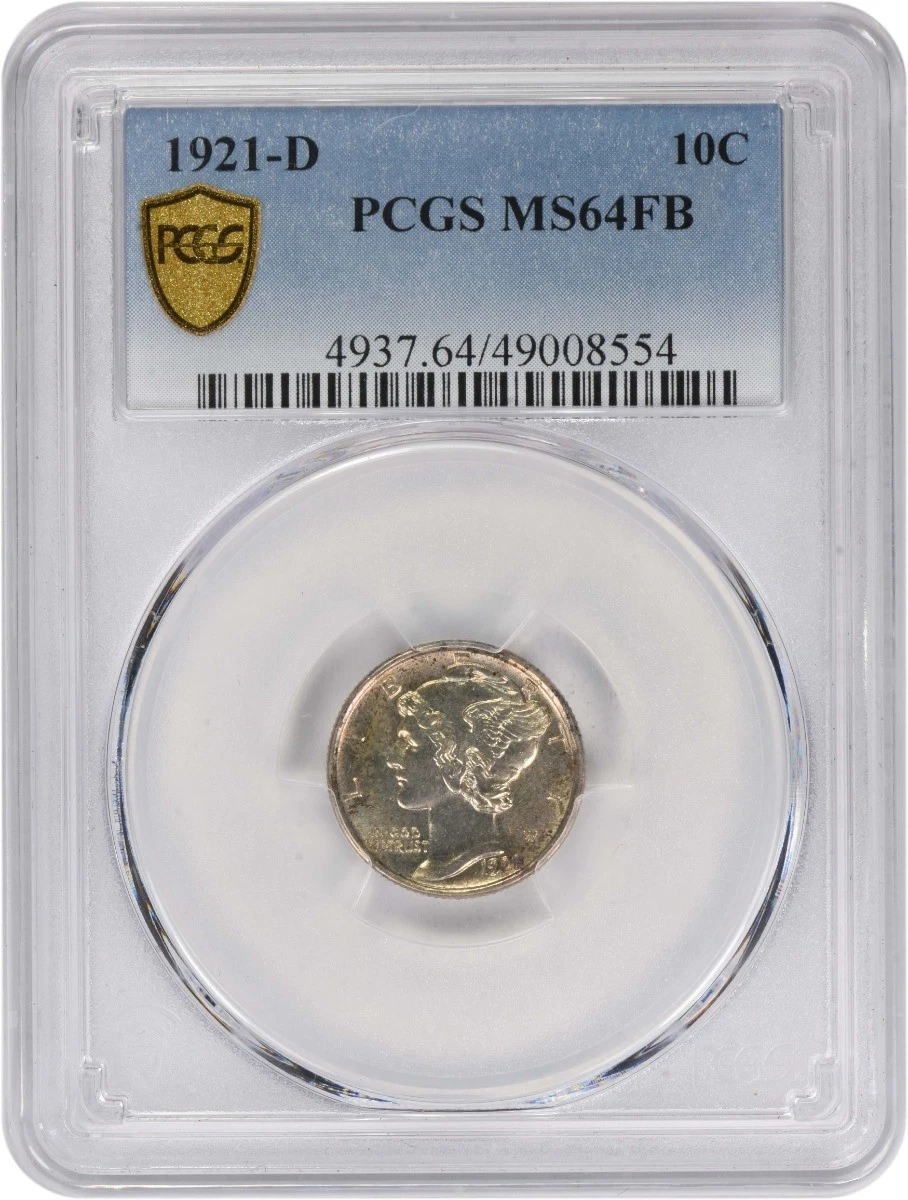 1921-D Mercury Silver Dime MS64FB PCGS