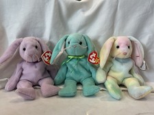 Ty Beanie Babies Retired Bunny Plush Lot Hippity Hoppity Hippie Pastel