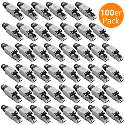 100x Cat8.1 Netzwerkstecker RJ45 Stecker Metall 2000MHz werkzeuglos Knickschutz