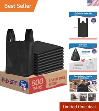 Plastic T-shirt Bags Bulk Black 11.5x6.5x21 Grocery Trash Take Out 500 Pack