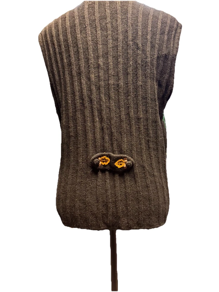 Chaleco Suéter Tejido Opciones Diseño Vintage Bordado Hojas de Otoño Acción de Gracias Foto 4 de 4