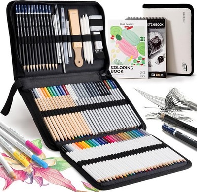 Four Candies 87PCS Sketch Drawing Kit Colored Pencils Art Set Case
