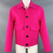 AMI by ALEXANDRE MATTIUSSI Size S Fuchsia Pink Textured Wool Button Up Jacket