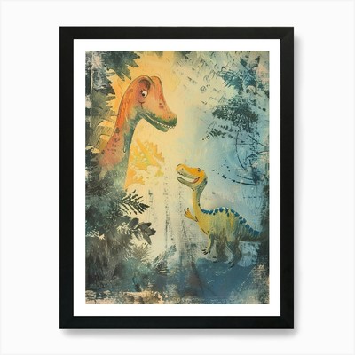 Gerahmtes Wandbild Poster Leinwanddruck Bild Dinosaurier & Baby Dinosaurier Bilderbuch