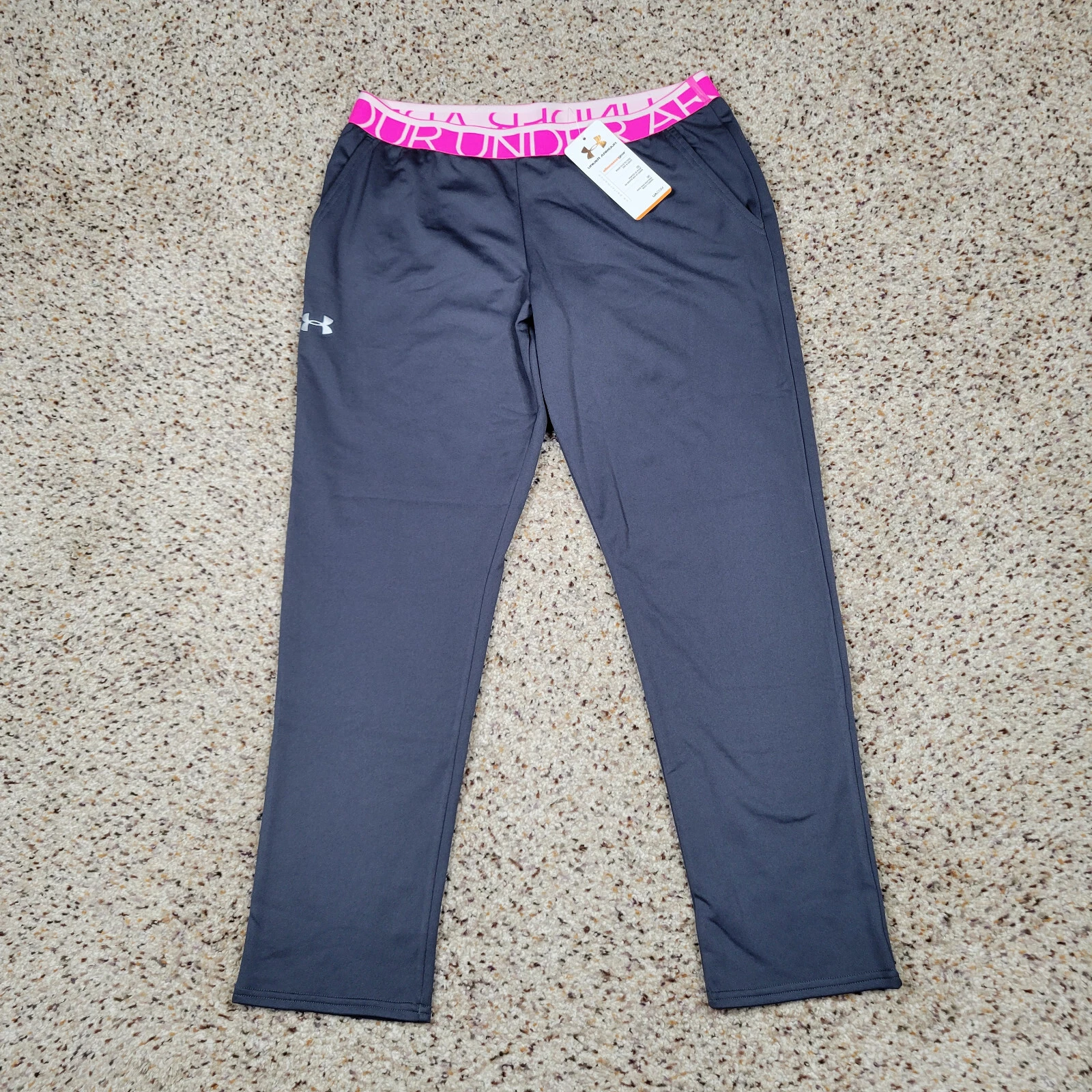 Under Armour Pants Girl XL Gray Pink Jogger Lightweight Athletic Loose 30x27 NEW