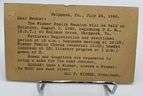 Vtg c1940 Chorus Rehearsal Family Reunion Notification Postcard - Picture 1 of 2