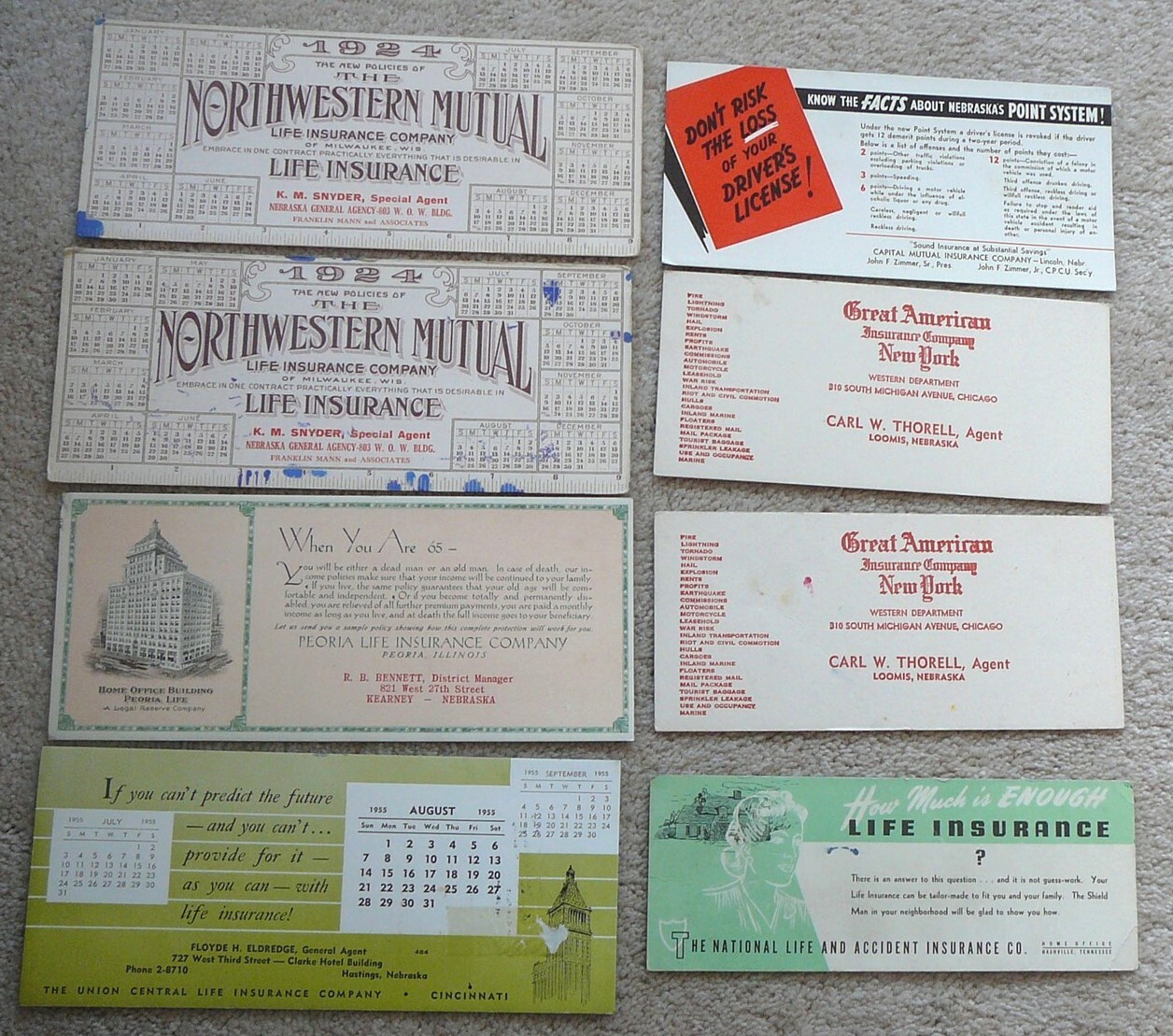 LOT of 8 INSURANCE CO ADVERTISING BLOTTES 19241955 LOOMIS KEARNEY