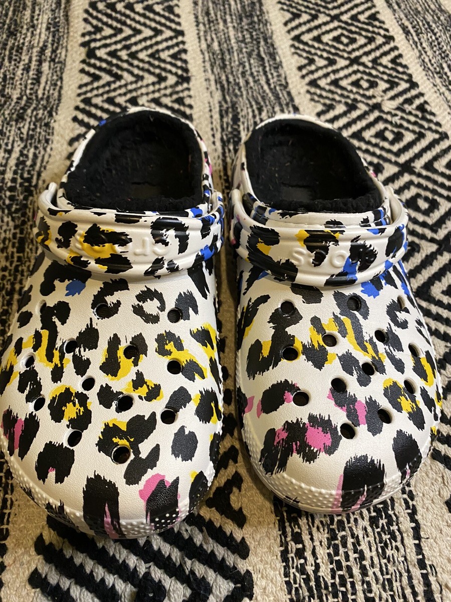 Crocs Classic Lined Shoes Fuzzy Animal Print Unisex M4/W6