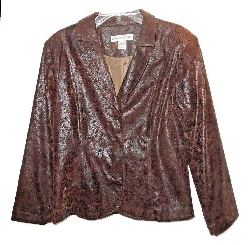 Nuevo Blazer, Comerciantes de Bambú, Vegano-Imitación-Envejecido-Cuero Forrado Marrón Suave M Foto 2 de 4