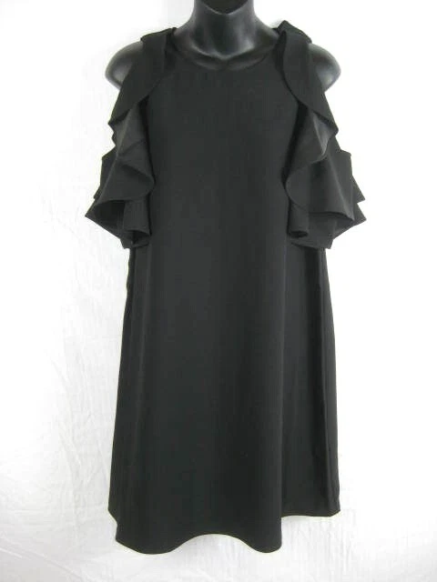 Abito Kate Spade spalle fredde piccolo nero crepe pezzi chiave cambio volant $298