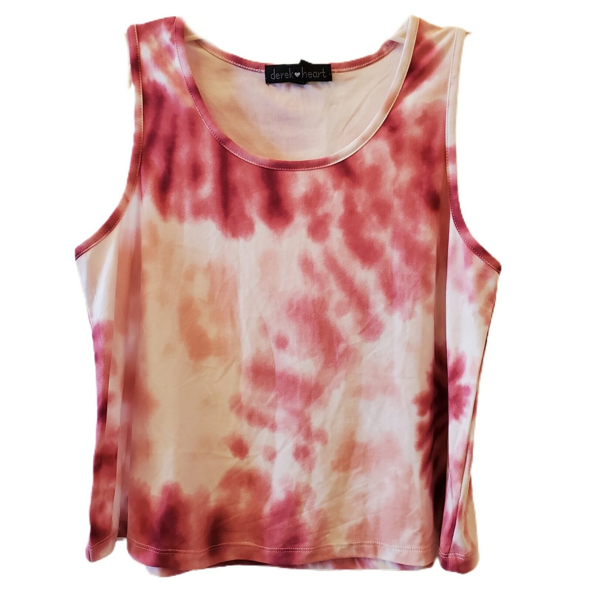 Derek Heart Crop Top Juniors Pink White Tye Dye Sleeveless Size Medium  Summer