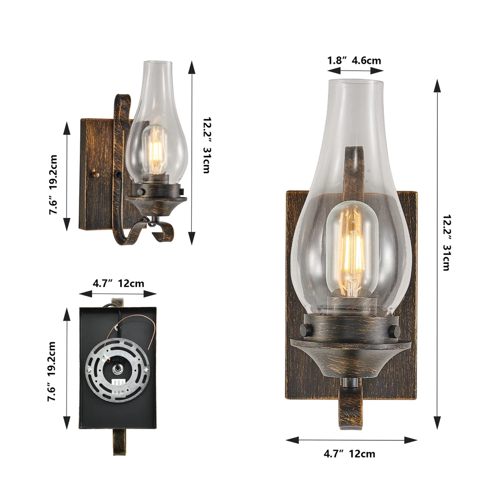 2 Pack indoor Vintage Plug in Wall Light Oil Rubbed Bronze Sconce Glass Fixture - Image 3 of 4