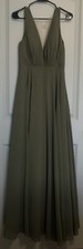 Jenny Yoo Ryan Olive Green Bridesmaid Dress Chiffon Deep V Size 4 Elegant.