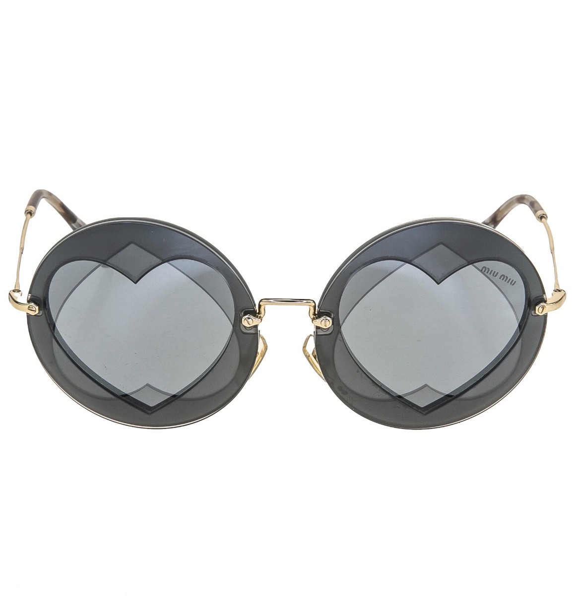 MIU MIU 01S Overlapping Game Gold Black Mirror Round Heart  display picture 3