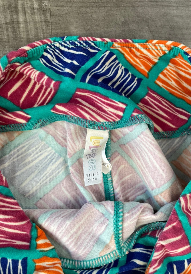 LulaRoe Coloridos Leggings Cuadrados O/S Naranja Rosa Azul S Pantalones Elásticos Foto 3 de 4