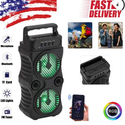 2500W Dual 3'' Bluetooth Speaker TWS LED Lights Bass Stereo USB FM AUX TF