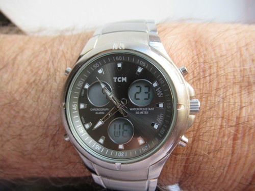 Orologio TCM Analogico Digitale Cronografo Sveglia Calendario Full St Acciaio Watch Nuovo Batt - Foto 3 di 24