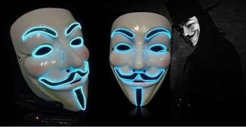 LED Maschera V Vendetta Maschera Luminosa Anonymous Maschera Notte Luce Neon EL - Foto 6 di 12