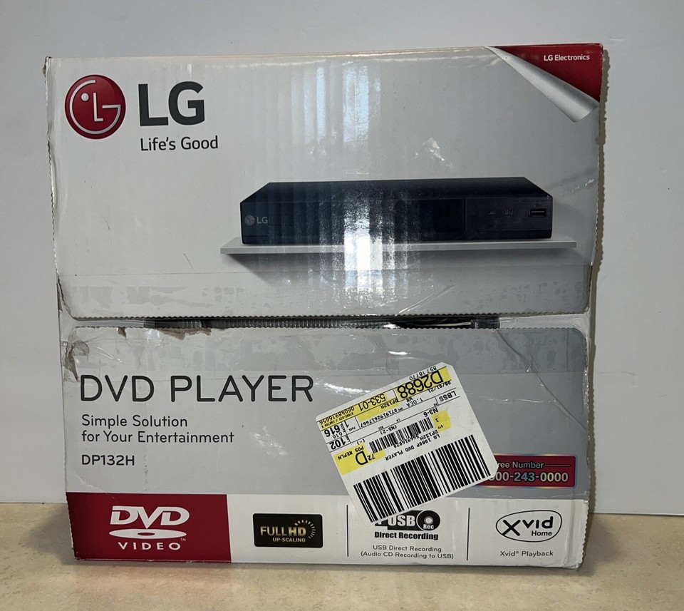 LG DVD Player (Black) DP132H With Remote, RCA Cables, And
