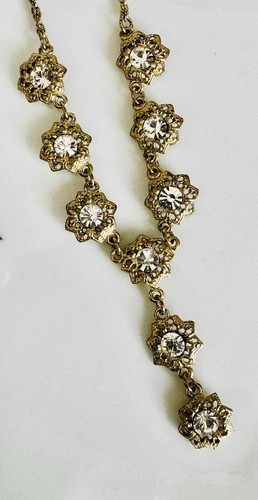 Statement Floral Y-Drop Necklace Stones Gold Tone Vintage Style Sparkly by 2028 - Picture 4 of 6