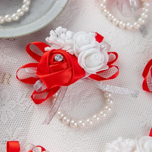 Bridesmaid Wrist Corsage Bracelet Pearl Hand Flowers Wedding Party Prom Decor UK - Picture 13 of 18