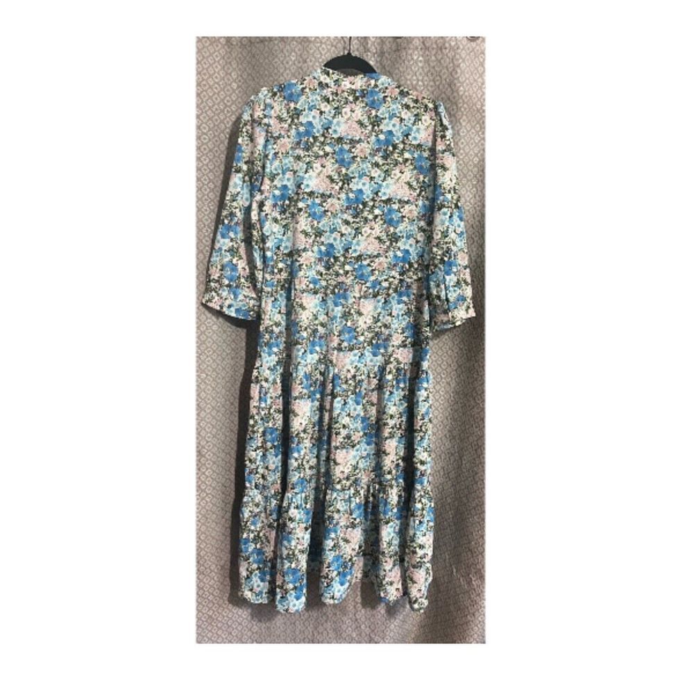 LOLLYS LAUNDRY Copenhagen 3 tiered ruffle maxi bohemian floral blue dress  sz S | eBay