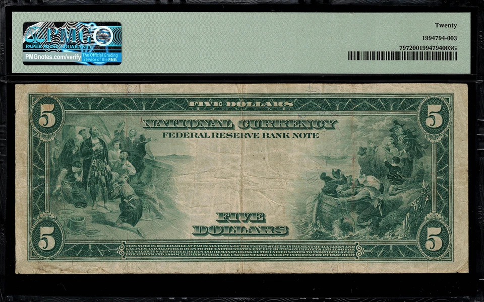 1918 $5 Federal Reserve Bank Note - St. Louis FR-797 - Graded PMG 20 - 45 Known - Image 2 of 2