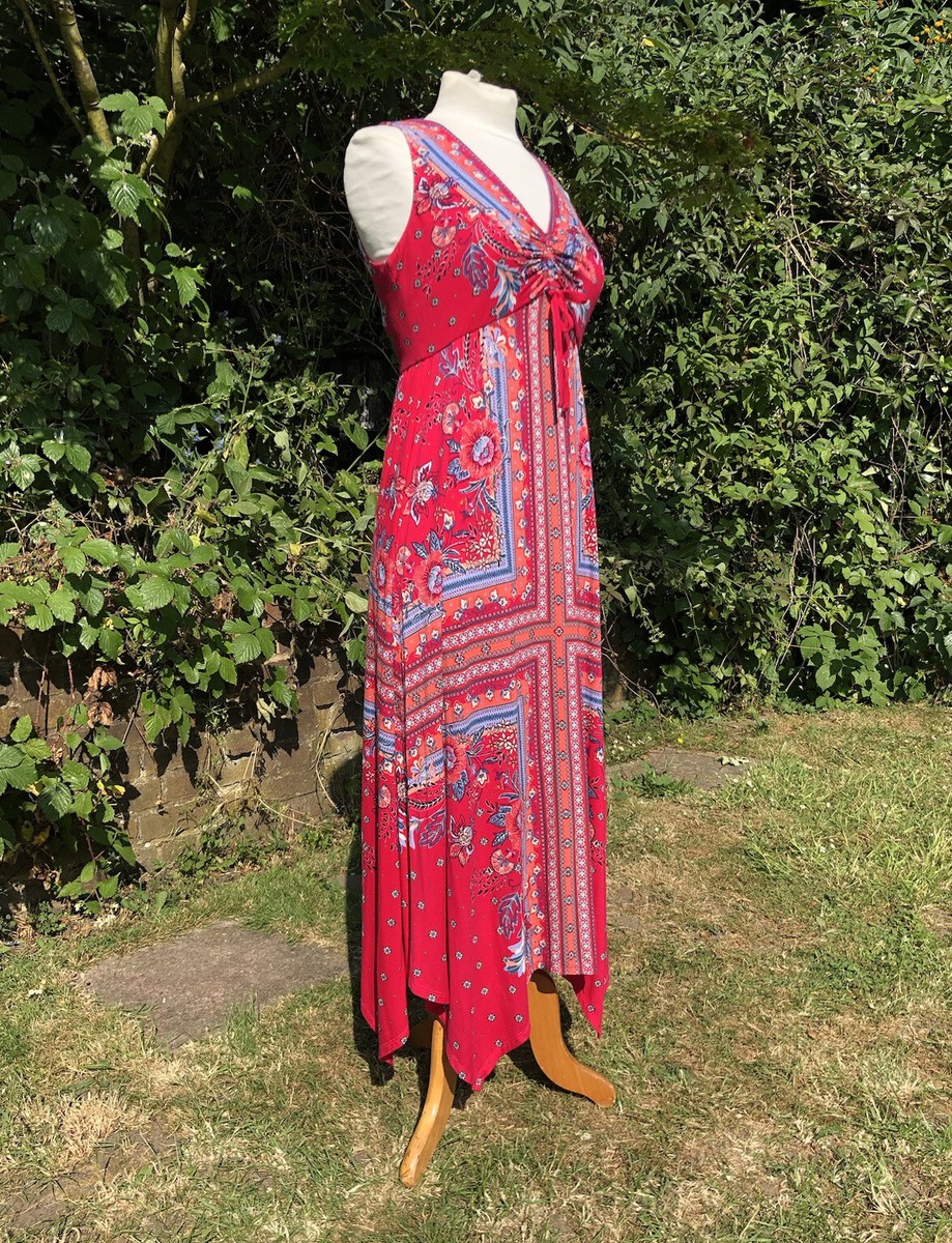 MONSOON Pink Blue Patsy, FLORAL Pattern Hanky Hem, Jersey Maxi