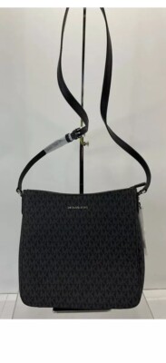 NWT MICHAEL Michael Kors Black Logo PVC Zip Jet Set Large Crossbody Bag