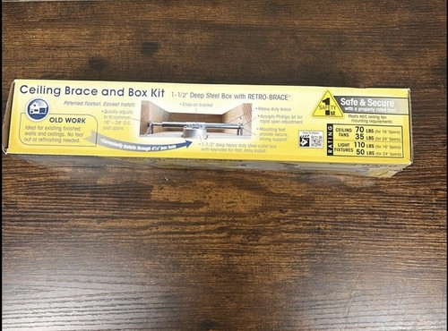 Hubbell Ceiling Brace & Box Kit Steel With Retro Brace RACO 936XL Up To 110 Lbs - Picture 8 of 8
