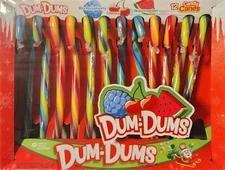 Dum-Dums  Candy Canes ~ Blue Raspberry, Cherry, Watermelon ~ Box Of 12 (4/30/26)