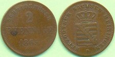 Saksonia - Meiningen 1865, Bernhard Erich Freund, 2 fenigi 1865
