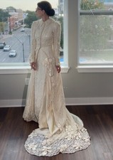 Vintage 1940s Old Hollywood Satin Lace Wedding Dress Duster Jacket Set XXS/XS