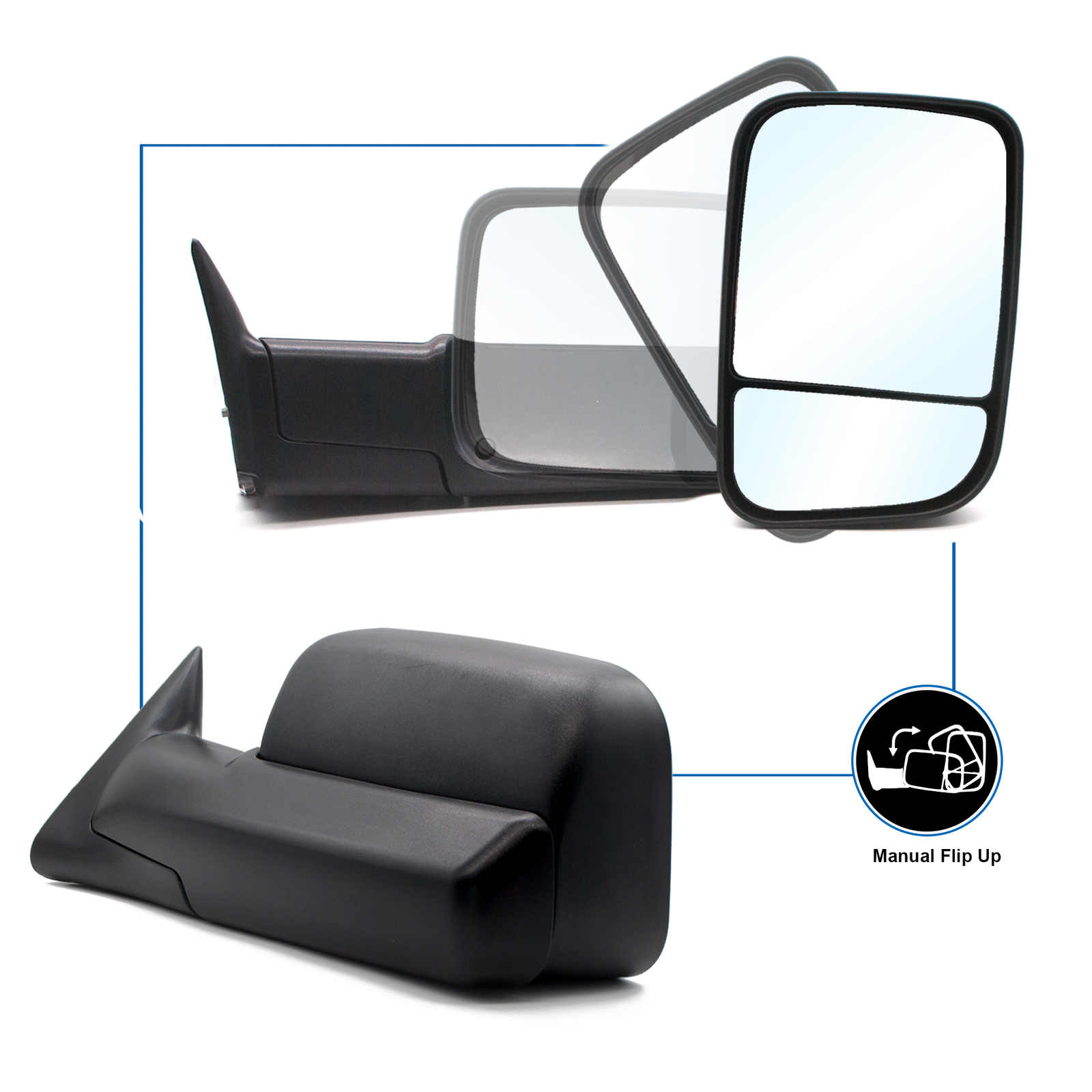 1994-2001 Dodge Ram 1500 2500 Manual Adjustable Left Right Tow Mirror Pair Set