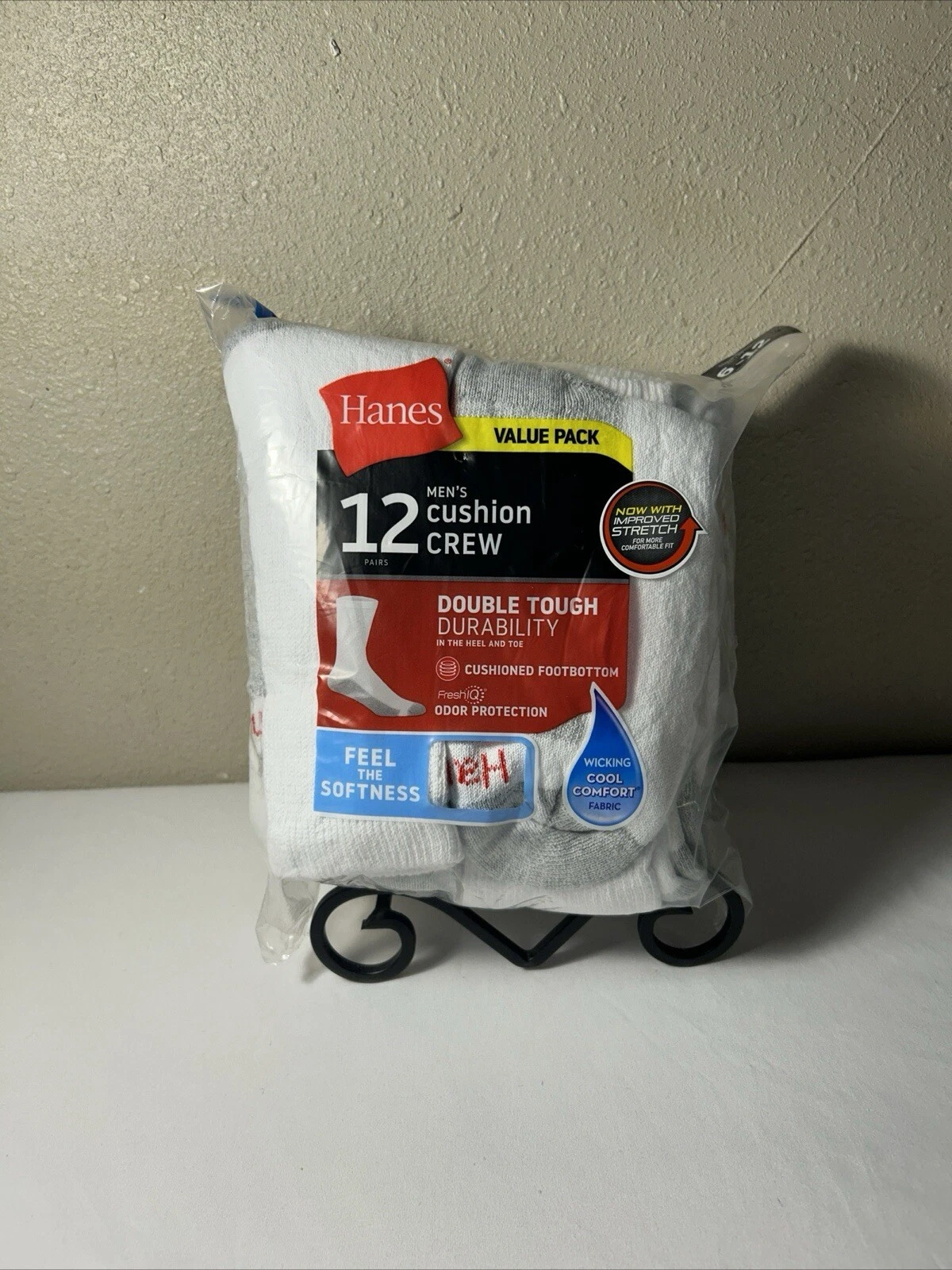 (12-Pair Pack) Hanes Men's Double Tough Crew Socks,(Shoe Size 6-12)