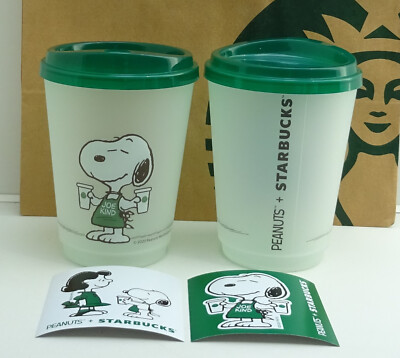 Starbucks Becher Reusable Cold Cup Peanuts Joe Kind Snoopy Set 2 Stück 16oz NEU