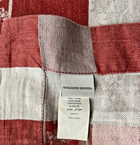Williams Sonoma rote Stechpalme Jacquard Tischdecke 70"x126" Baumwolle/Leinen Mischung EUC - Bild 6 von 6
