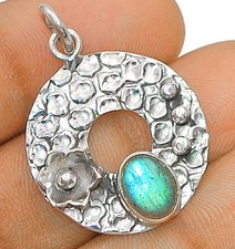 Natural Blue Fire Labradorite -Madagascar 925 Solid Sterling Silver Pendant