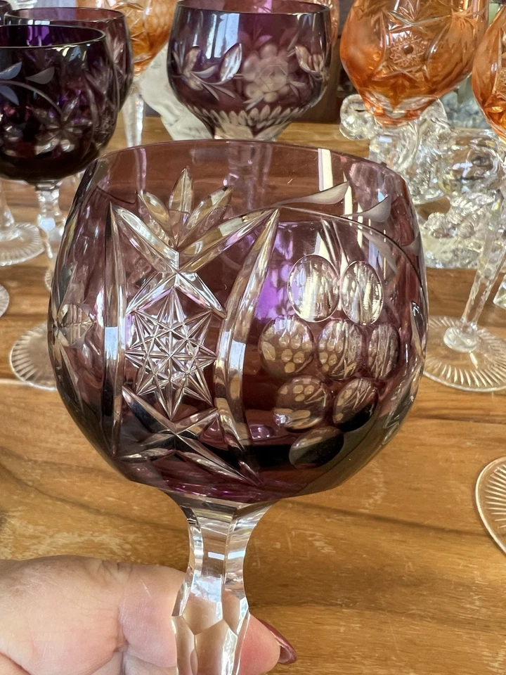 Bayel Crystal Wine Hock Wine Glass Amethyst Purple Vineyard Grape MINT 7.5" - Image 4 of 4