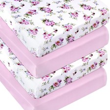 4 Pack Crib Sheets Girls Fitted Standard Size Toddler Mattresses Floral