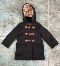 Hope & Henry Kid’s Boys Polyester Toggle Duffle Coat Size XXS 2T 3T Black Hooded