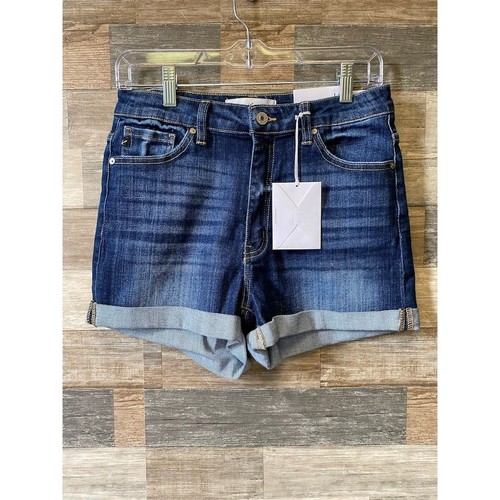 KanCan Women's High Rise CUFFED Denim Shorts Blue Size L Casual Summer NWT