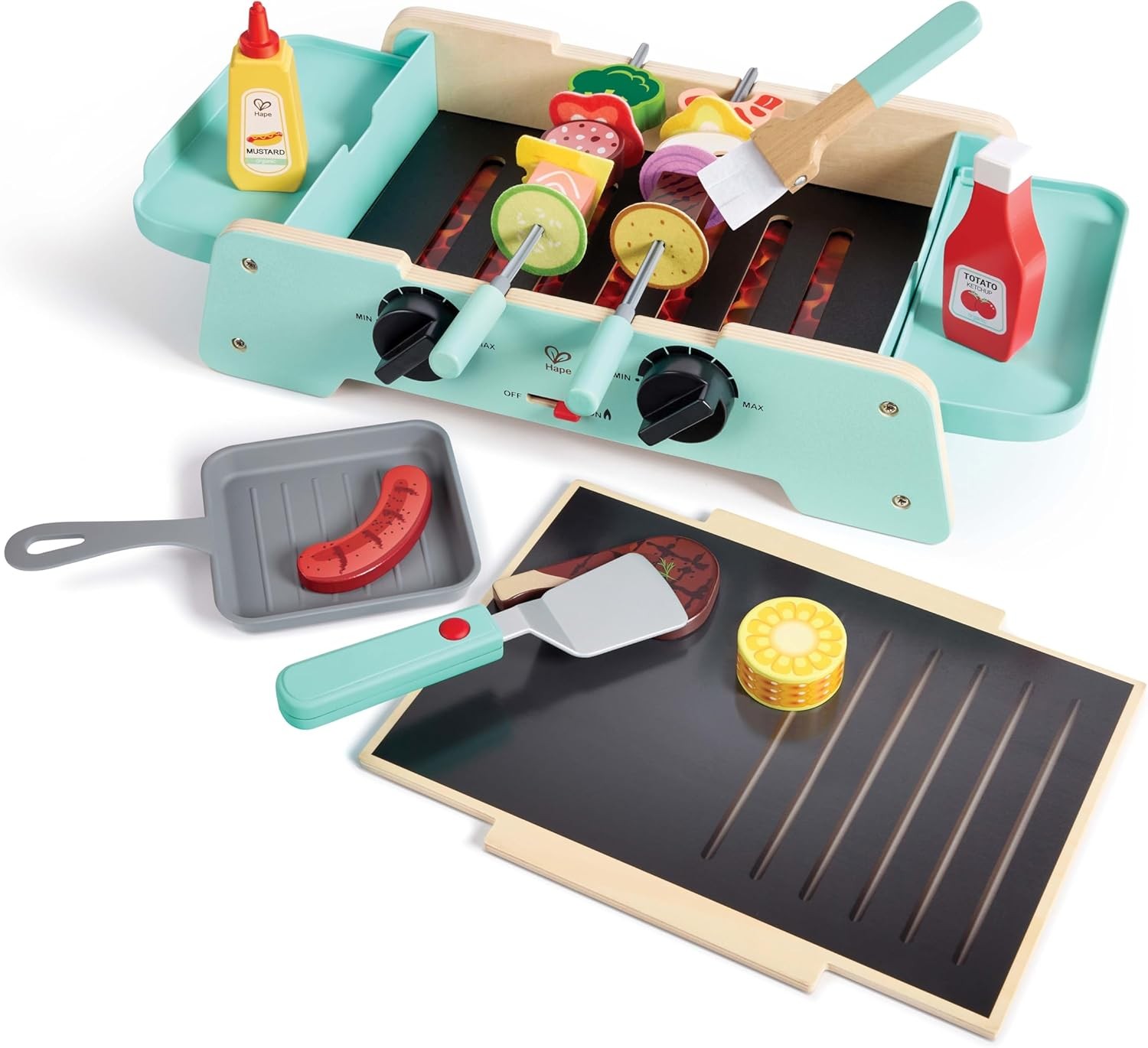 Hape Sizzling Griddle & Grill BBQ, Realistic Sounds, Light-Up Coals, 2-in-1 Pla