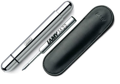 LAMY PICO Chrome 289 Kugelschreiber + Leder Etui + Ersatz Mine M22 M Schwarz SET